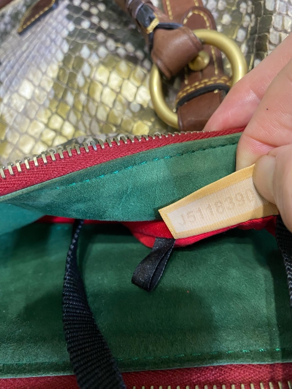 RARE Dooney & Bourke Python Satchel Florentine Gold/Green Leather - Picture 15 of 15